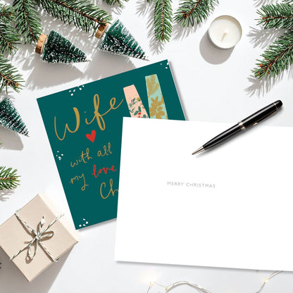Wife Christmas Card Gold Foiled Champagne Toast With All My Love Xmas Greetings