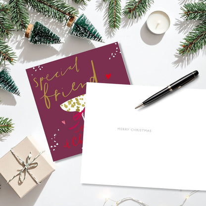 Special Friend Christmas Card Artistic Foiled Cocktail Glasses Xmas Greetings