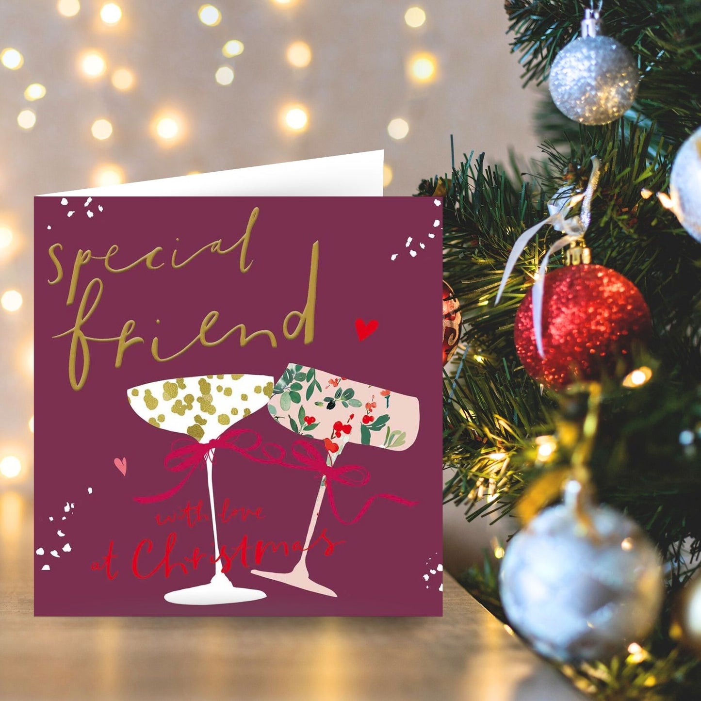 Special Friend Christmas Card Artistic Foiled Cocktail Glasses Xmas Greetings