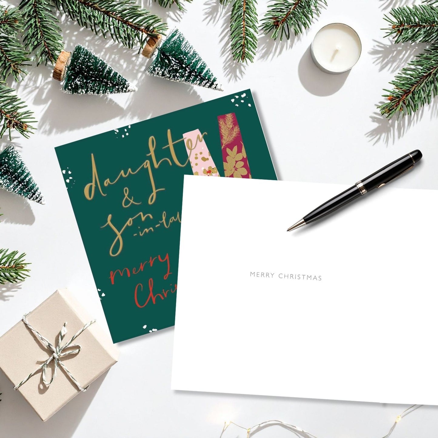 Daughter & Son-In-Law Christmas Card Gold Foiled Champagne Flutes Xmas Greetings
