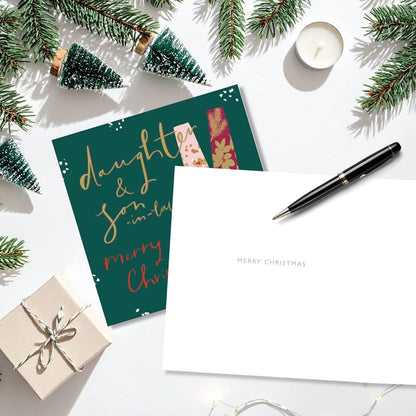 Daughter & Son-In-Law Christmas Card Gold Foiled Champagne Flutes Xmas Greetings