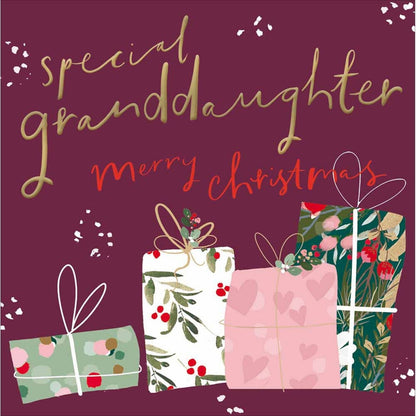 Special Granddaughter Christmas Card Gold Foiled Wrapped Presents Xmas Greetings