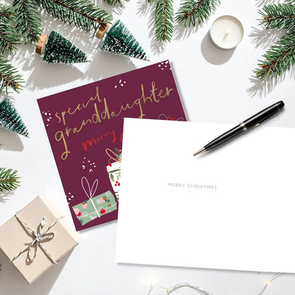 Special Granddaughter Christmas Card Gold Foiled Wrapped Presents Xmas Greetings