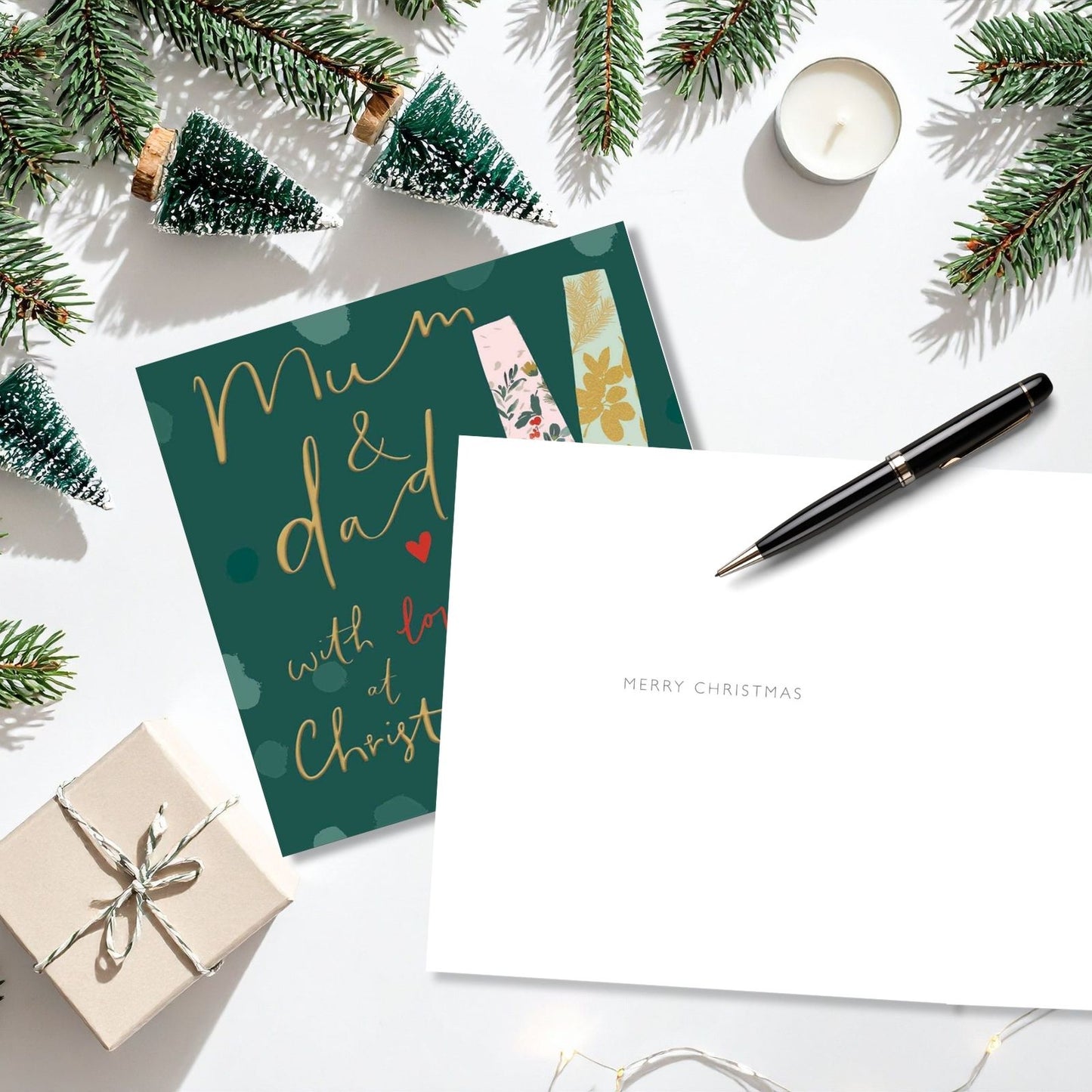 Mum & Dad Christmas Card Gold Foiled Champagne Flutes With Love Xmas Greetings