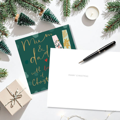 Mum & Dad Christmas Card Gold Foiled Champagne Flutes With Love Xmas Greetings