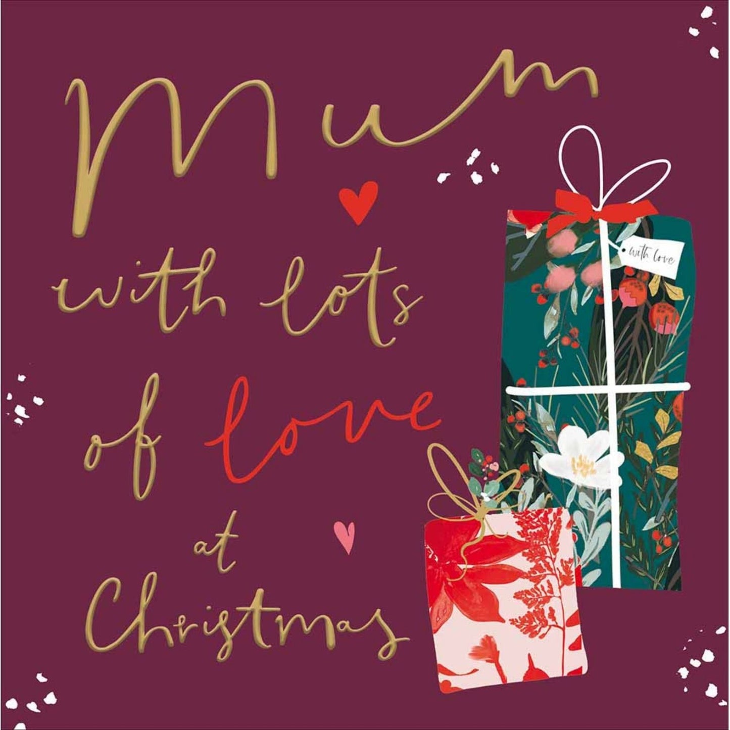Mum Christmas Card Gold Foiled Wrapped Presents Love At Christmas Xmas Greetings