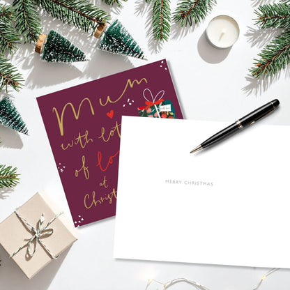 Mum Christmas Card Gold Foiled Wrapped Presents Love At Christmas Xmas Greetings