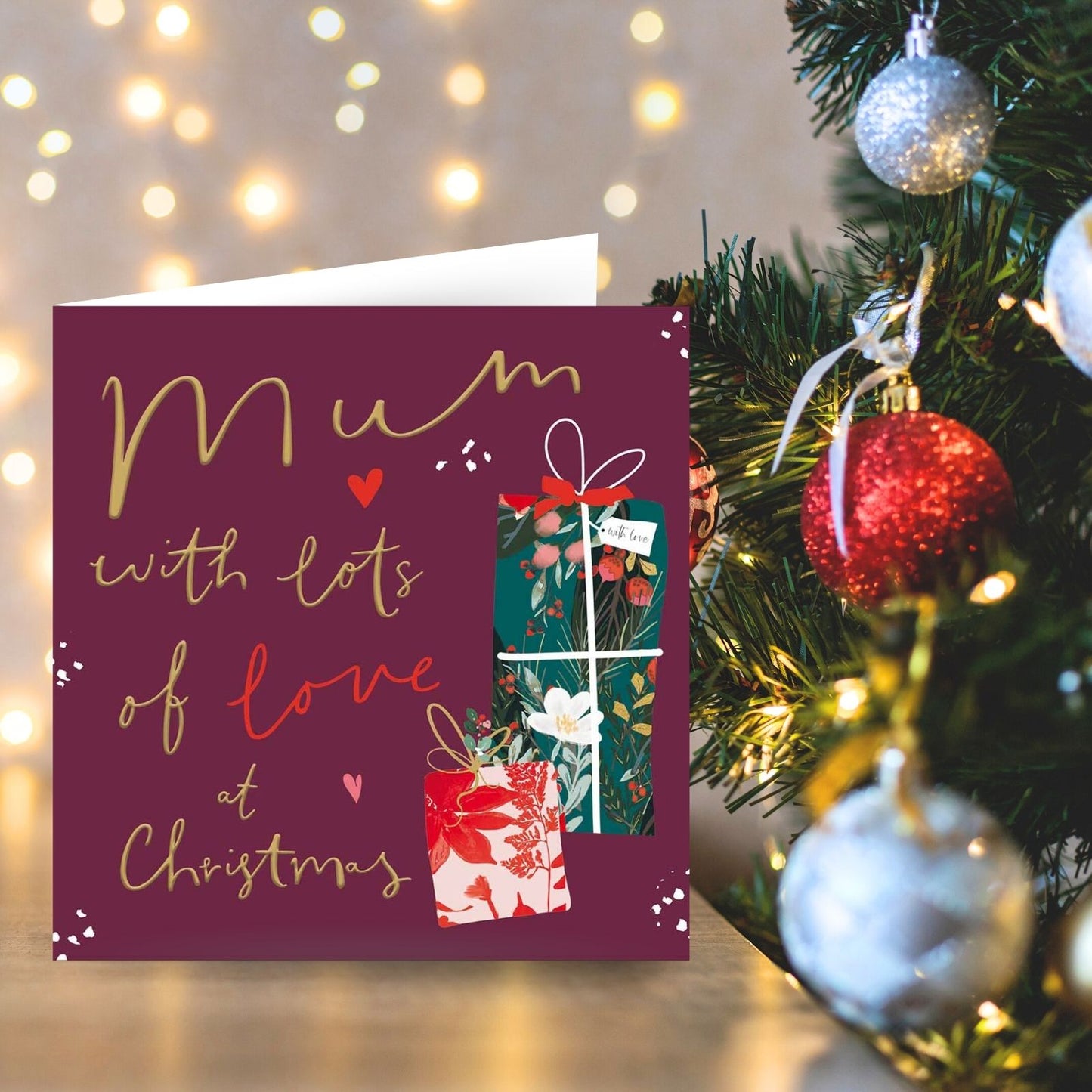 Mum Christmas Card Gold Foiled Wrapped Presents Love At Christmas Xmas Greetings