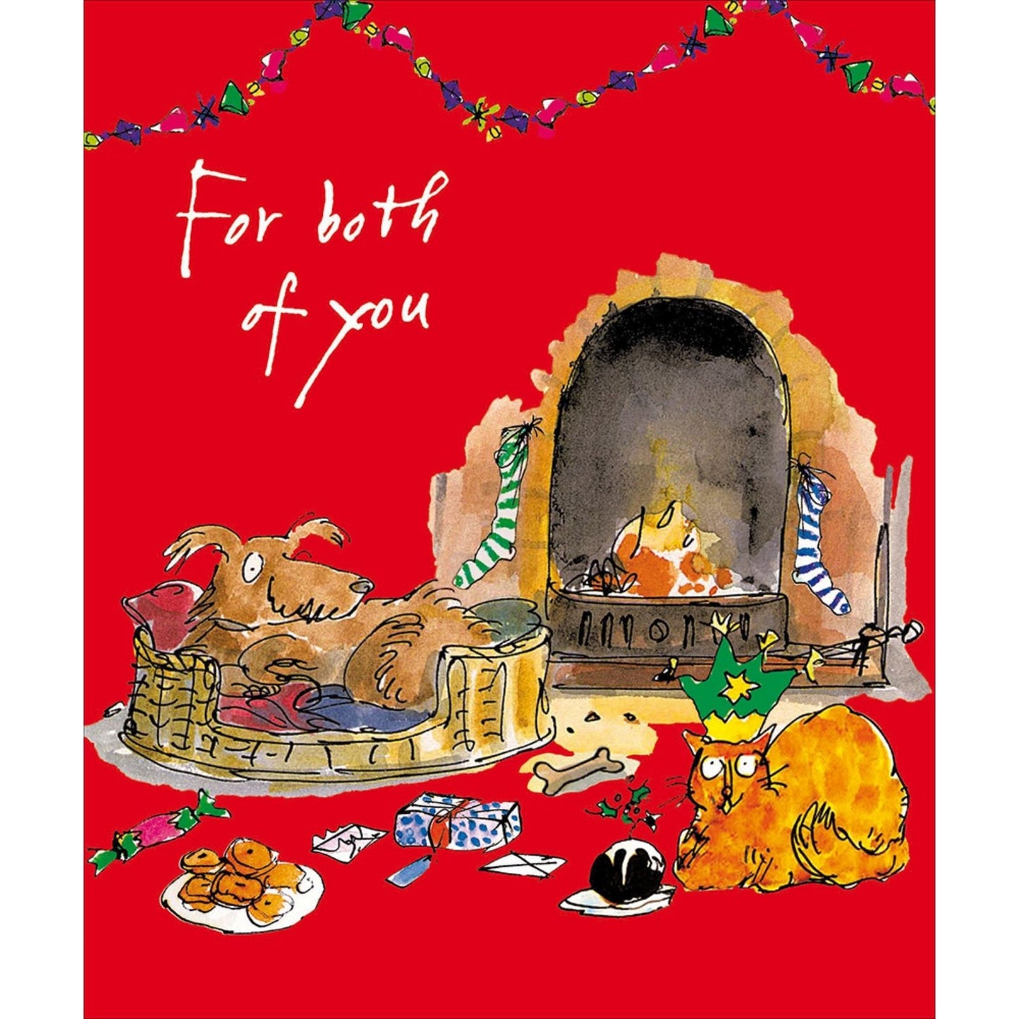 Quentin Blake Both Of You Christmas Card Cosy Fireside Cat Dog Xmas Greetings