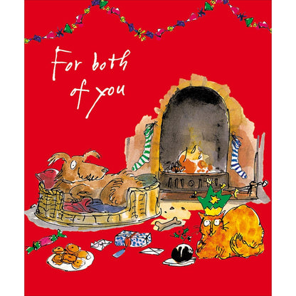 Quentin Blake Both Of You Christmas Card Cosy Fireside Cat Dog Xmas Greetings