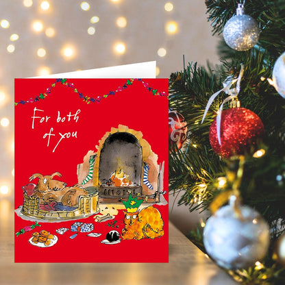 Quentin Blake Both Of You Christmas Card Cosy Fireside Cat Dog Xmas Greetings
