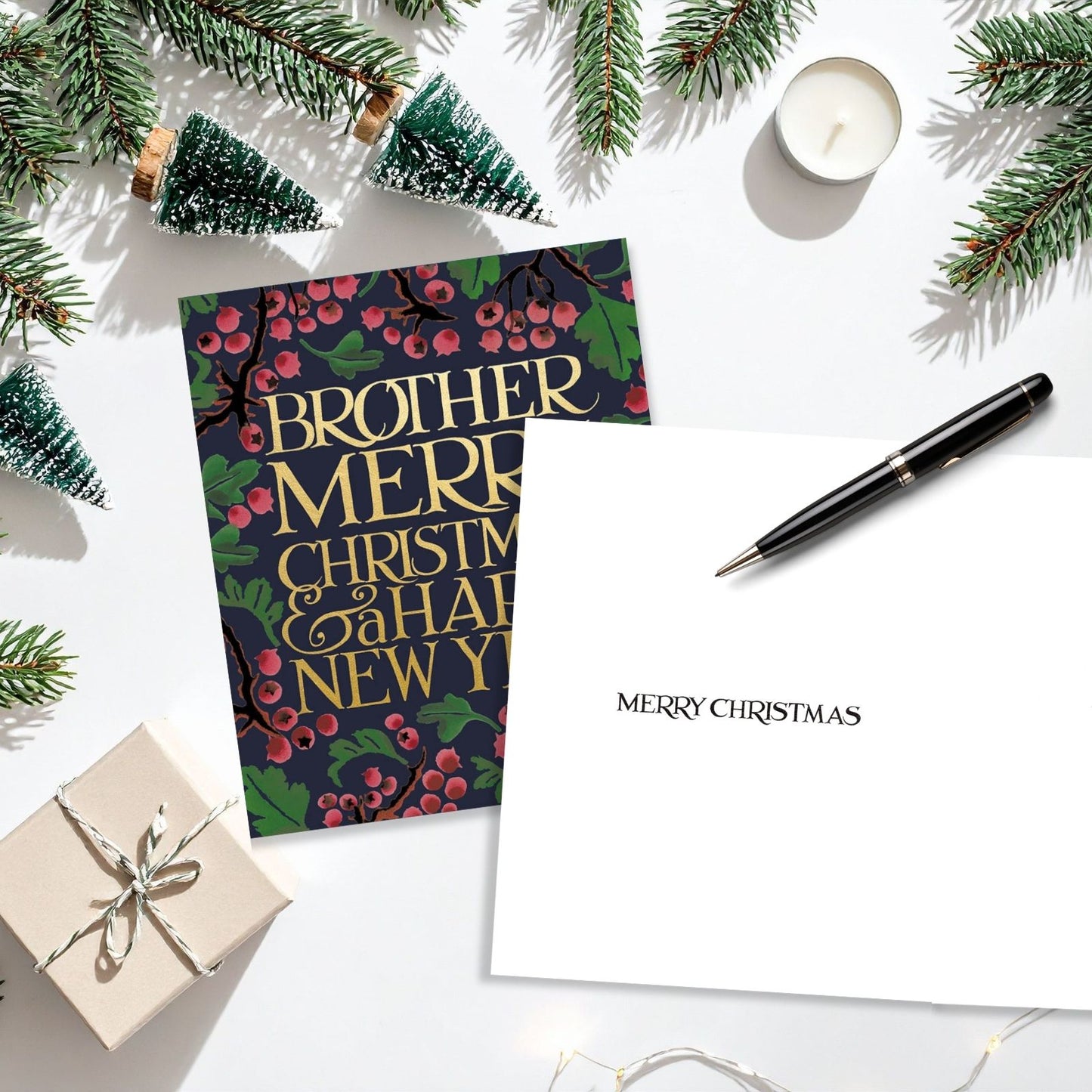 Emma Bridgewater Brother Christmas Card Gold Foiled Floral Berry Xmas Greetings