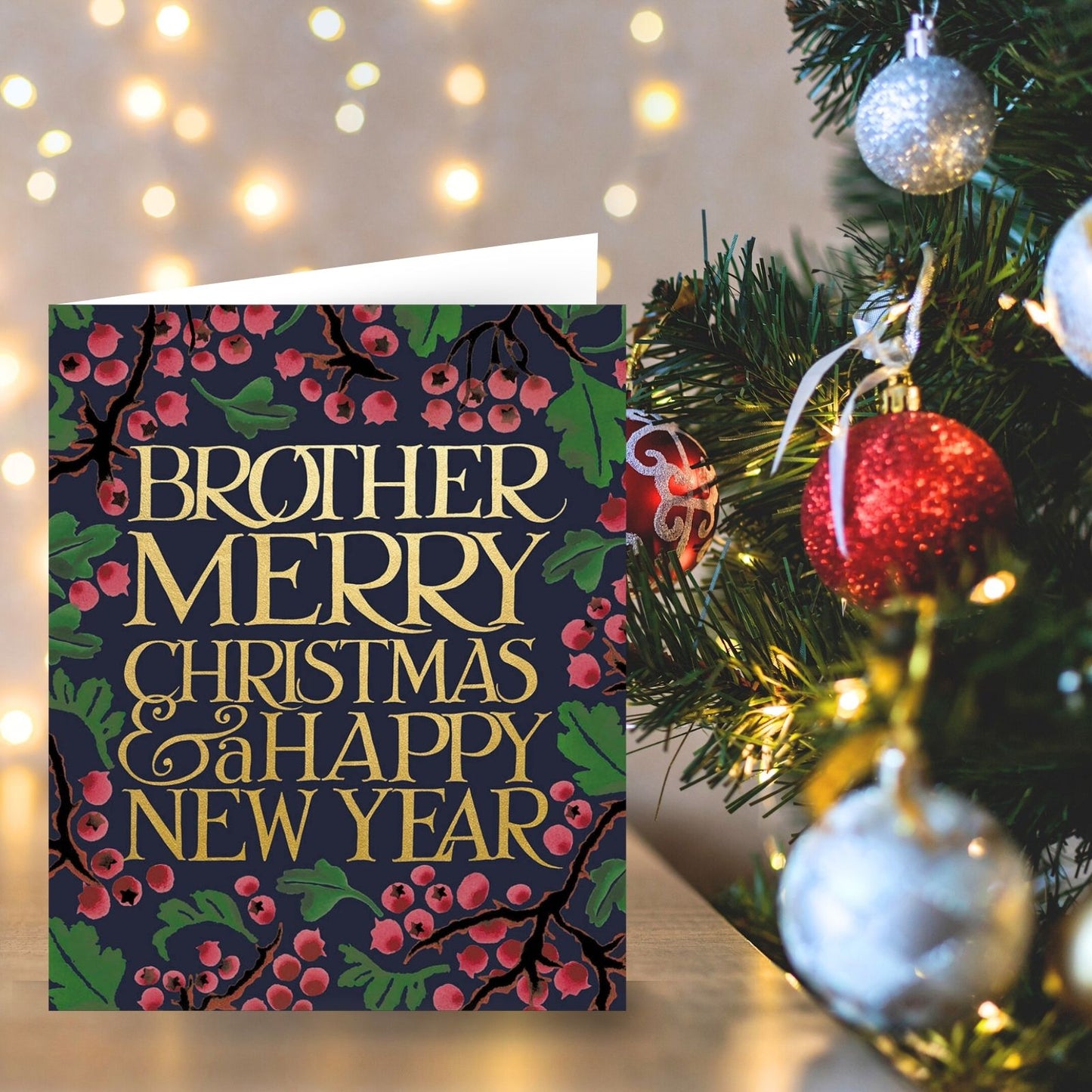 Emma Bridgewater Brother Christmas Card Gold Foiled Floral Berry Xmas Greetings