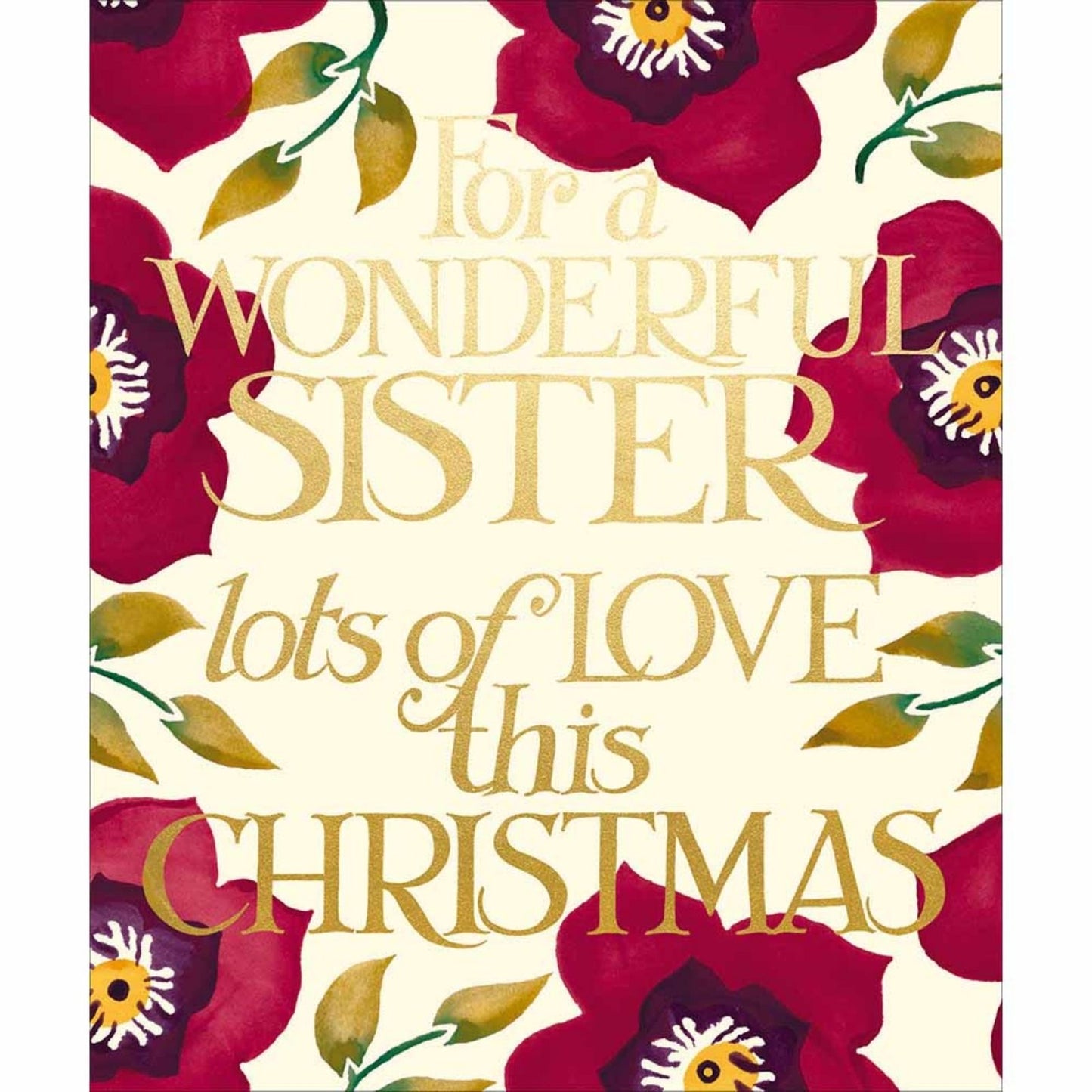 Emma Bridgewater Wonderful Sister Christmas Card Foiled Poinsettia Xmas Greetings