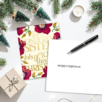 Emma Bridgewater Wonderful Sister Christmas Card Foiled Poinsettia Xmas Greetings