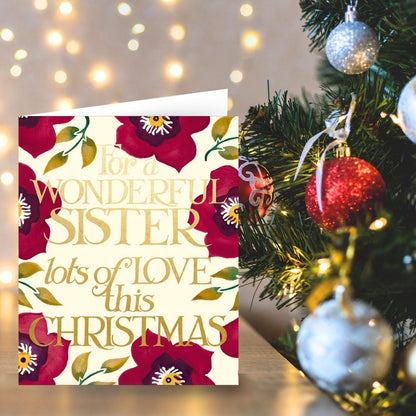 Emma Bridgewater Wonderful Sister Christmas Card Foiled Poinsettia Xmas Greetings