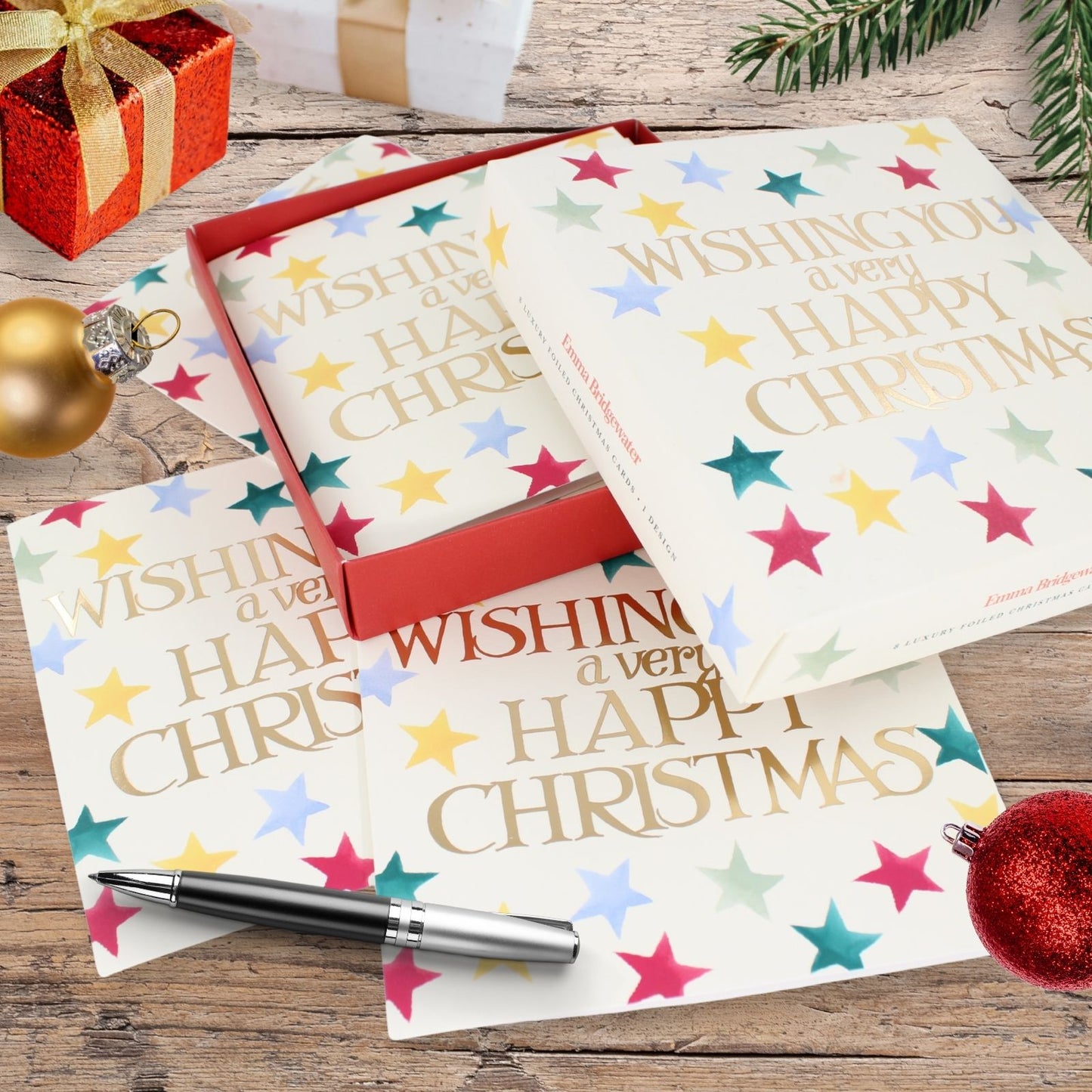 Box of 8 Emma Bridgewater Christmas Cards Shining Stars Happy Christmas Cards