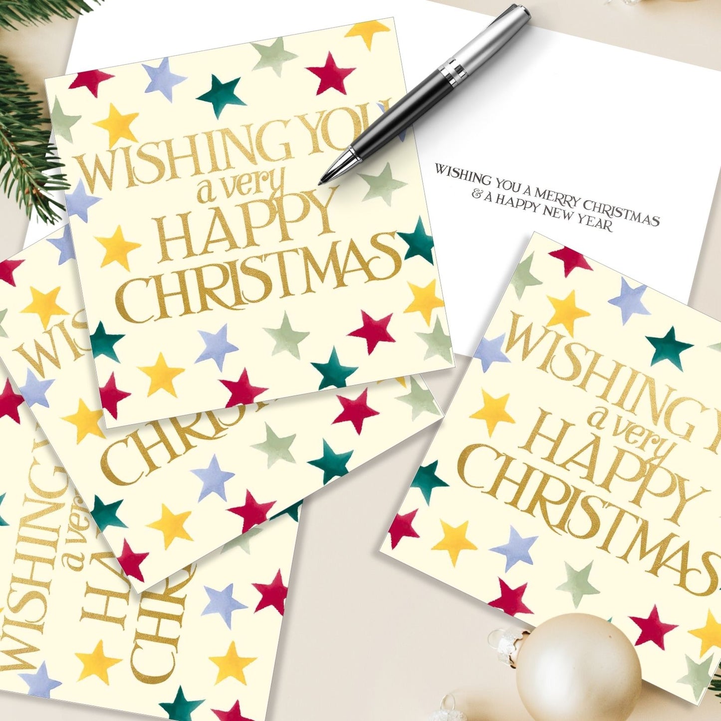Box of 8 Emma Bridgewater Christmas Cards Shining Stars Happy Christmas Cards
