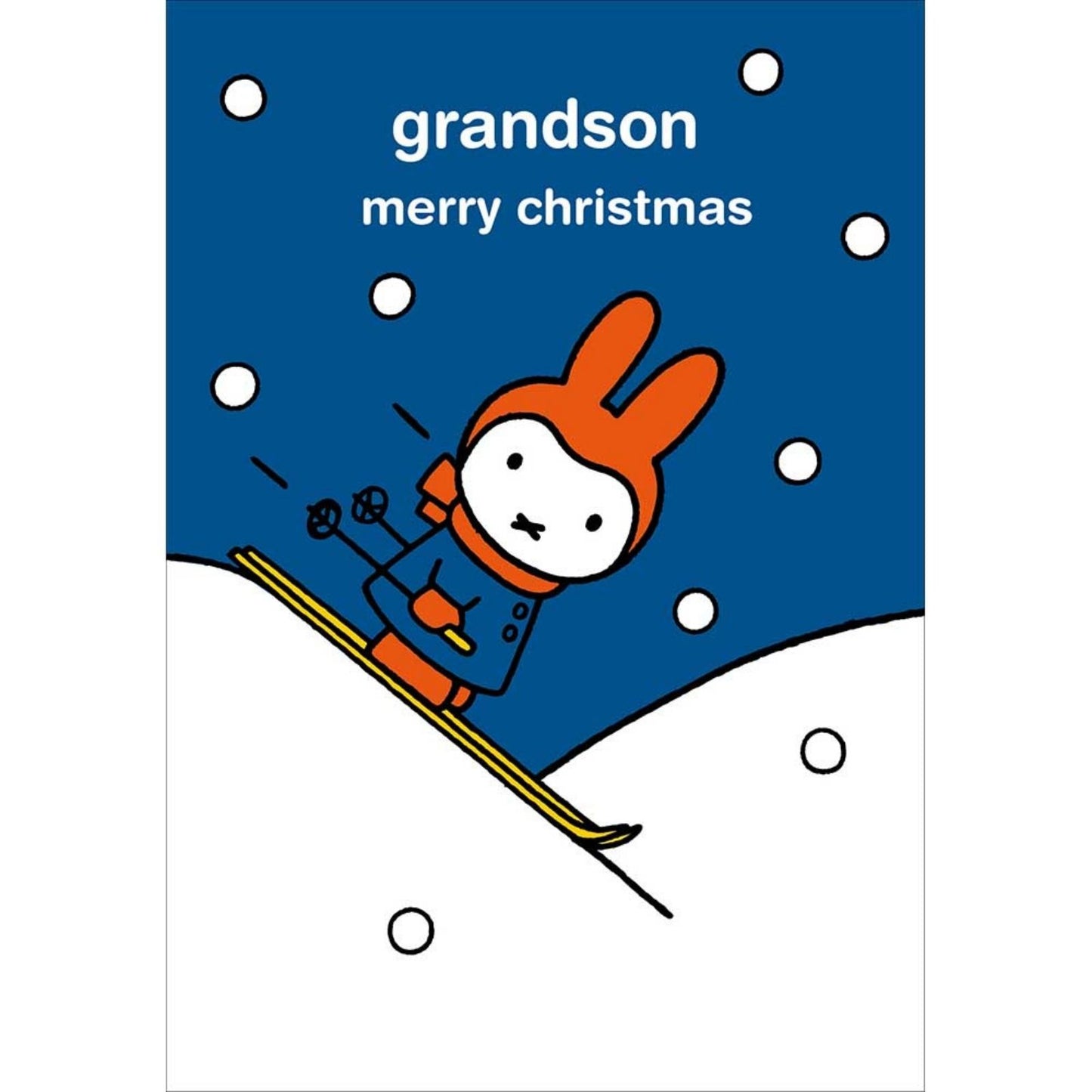 Miffy Grandson Christmas Card Cute Cartoon Bunny Skiing Childs Xmas Greetings