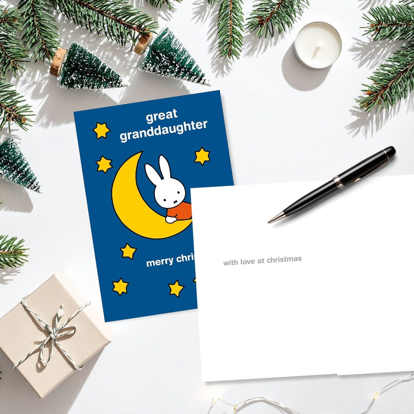 Miffy Great Granddaughter Christmas Card Cute Bunny Moon & Back Xmas Greetings