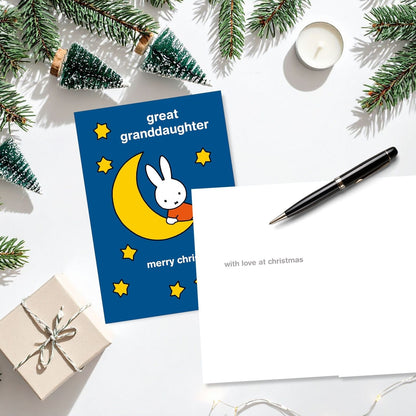 Miffy Great Granddaughter Christmas Card Cute Bunny Moon & Back Xmas Greetings