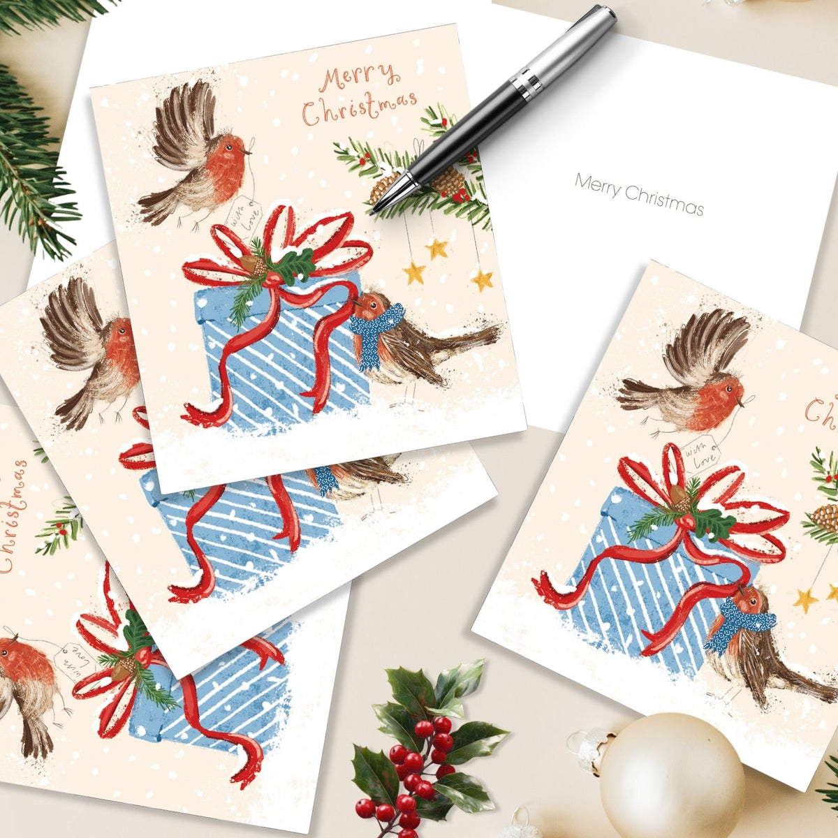 Pack of 5 Charity Christmas Cards Festive Robins Cards The Greenfingers Charity