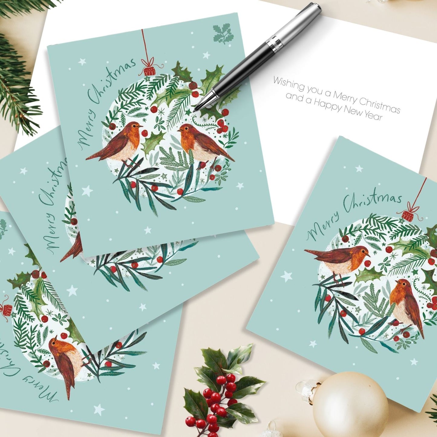 Pack of 5 Charity Christmas Cards Robin Bauble Cards The National Trust Charity