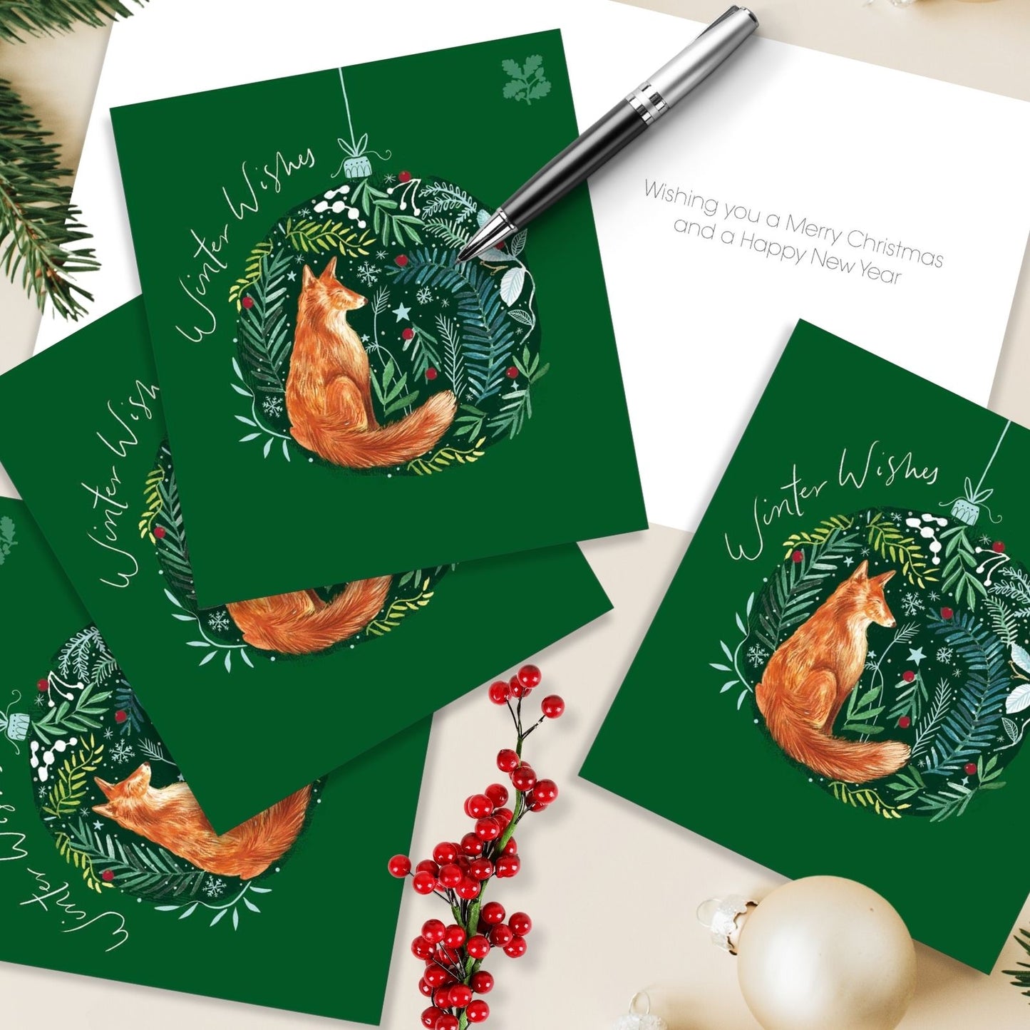 Pack of 5 Charity Christmas Cards Fox Bauble Cards The National Trust Charity