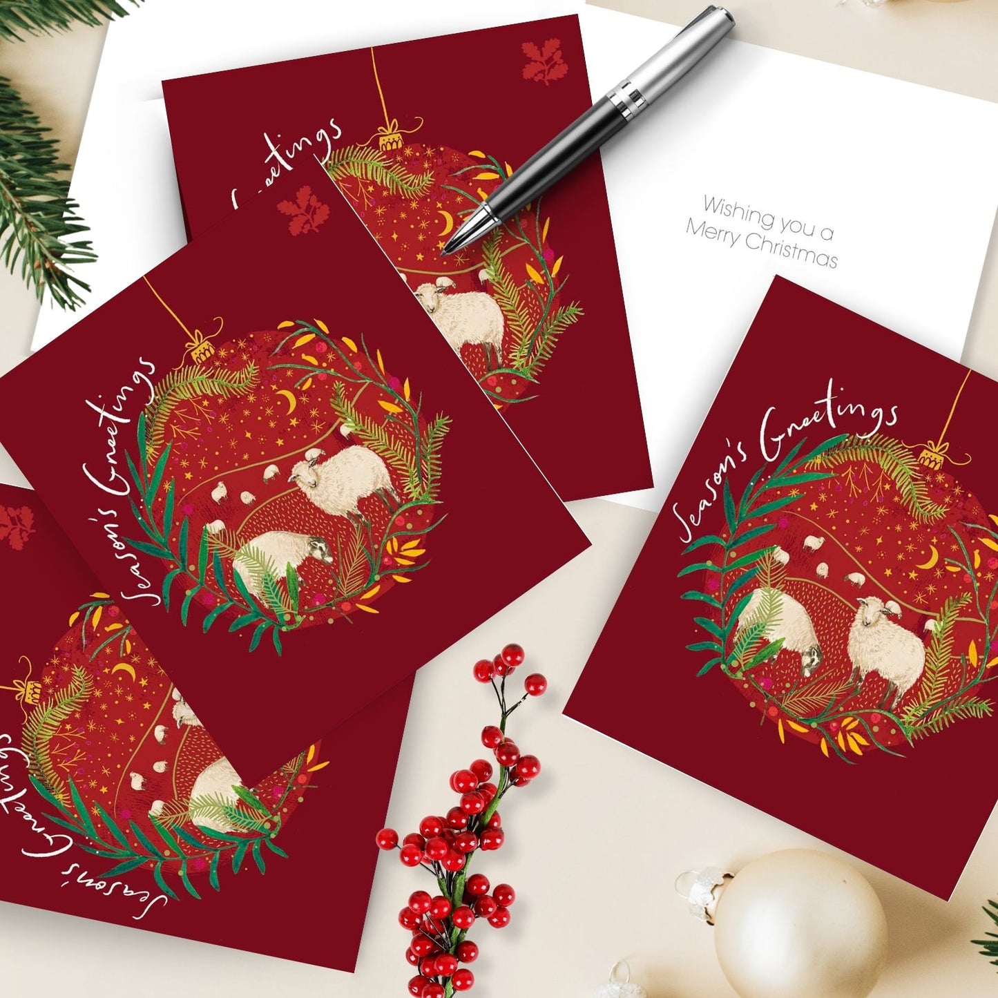 Pack of 5 Charity Christmas Cards Sheep Bauble Cards The National Trust Charity