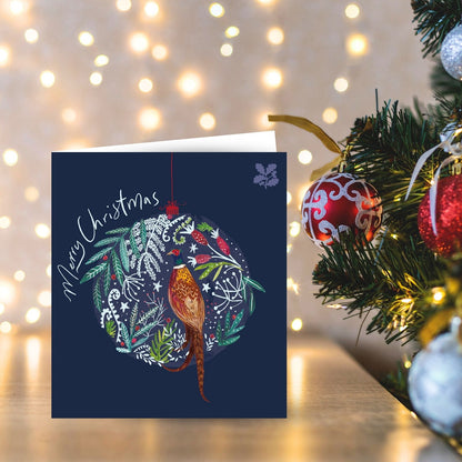 Pack of 5 Charity Christmas Cards Pheasant Bauble Cards National Trust Charity