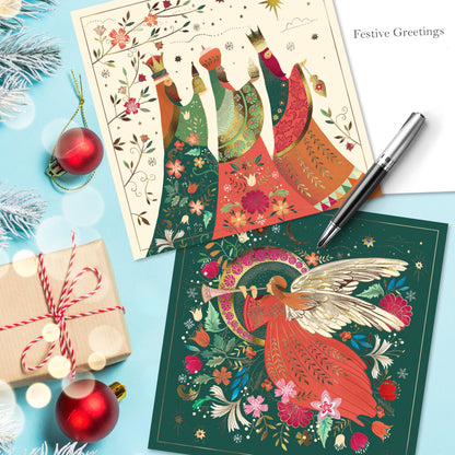 Box of 12 Kings & Angel Luxury Foiled Christmas Cards In 2 Designs