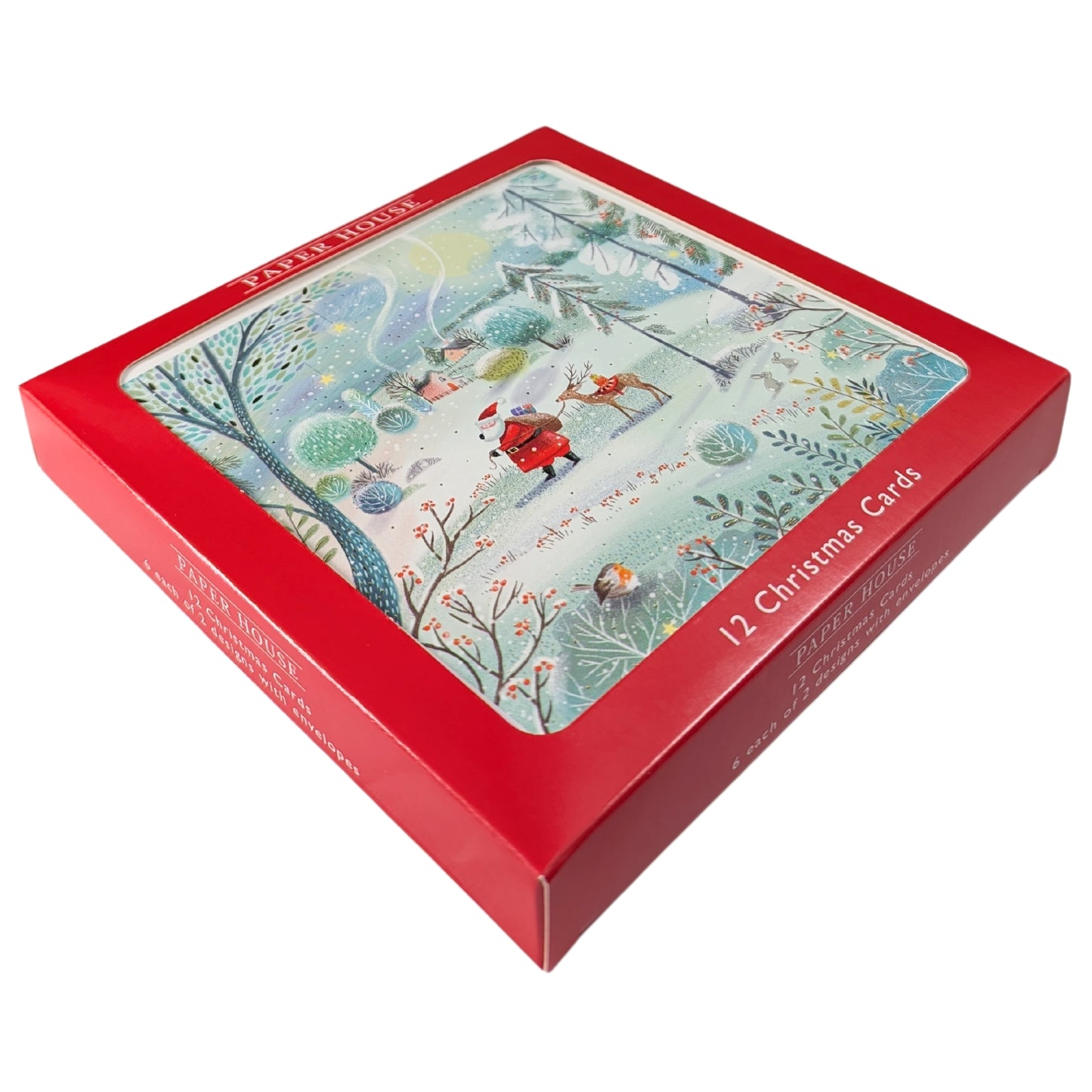 Box of 12 Santa & Reindeer Luxury Foiled Christmas Cards In 2 Designs
