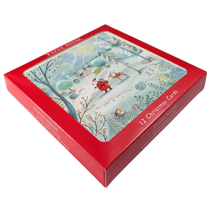 Box of 12 Santa & Reindeer Luxury Foiled Christmas Cards In 2 Designs