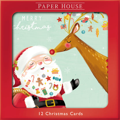 Box of 12 Santa's Sweet Beard Christmas Cards In Same Design