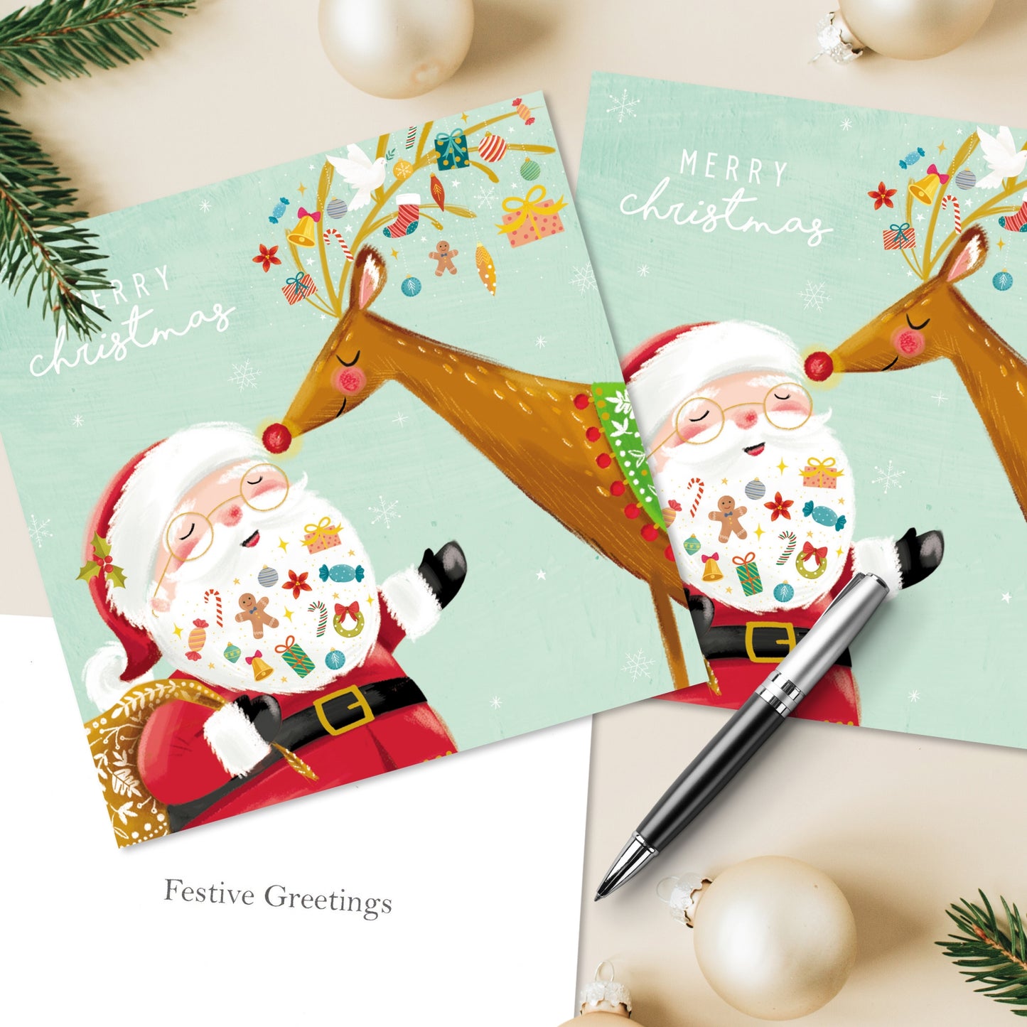 Box of 12 Santa's Sweet Beard Christmas Cards In Same Design