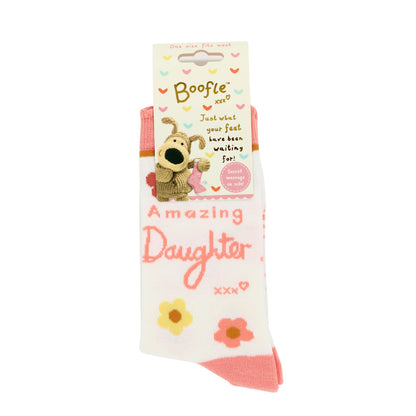 Boofle Amazing Daughter Socks UK Size 4-7 Cosy Woven Socks Gift Idea