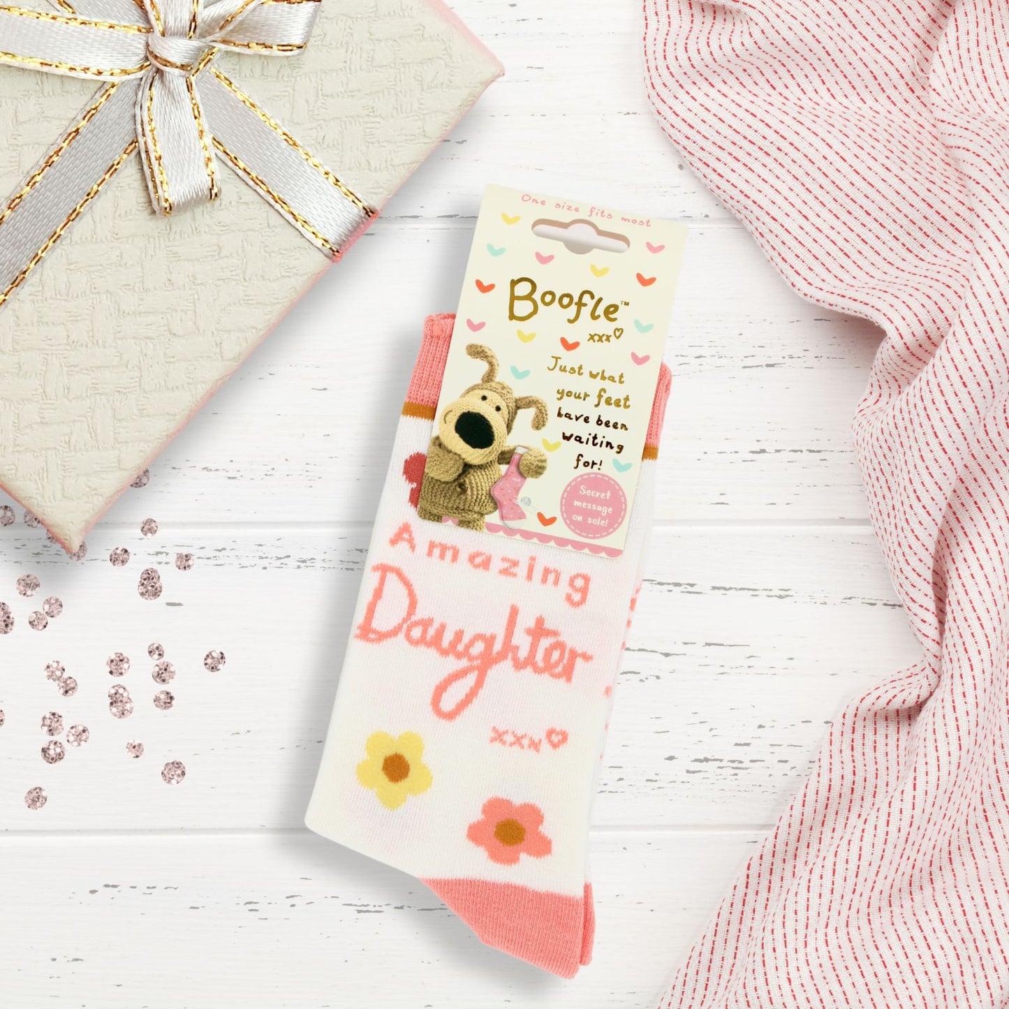 Boofle Amazing Daughter Socks UK Size 4-7 Cosy Woven Socks Gift Idea