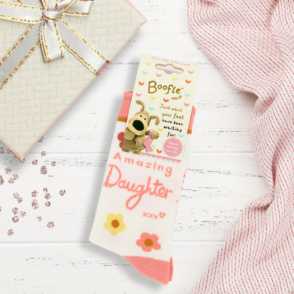 Boofle Amazing Daughter Socks UK Size 4-7 Cosy Woven Socks Gift Idea
