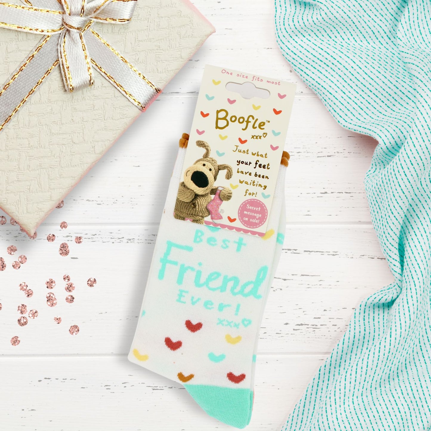 Boofle Best Friend Ever Socks UK Size 4-7 Cosy Woven Socks Gift Idea