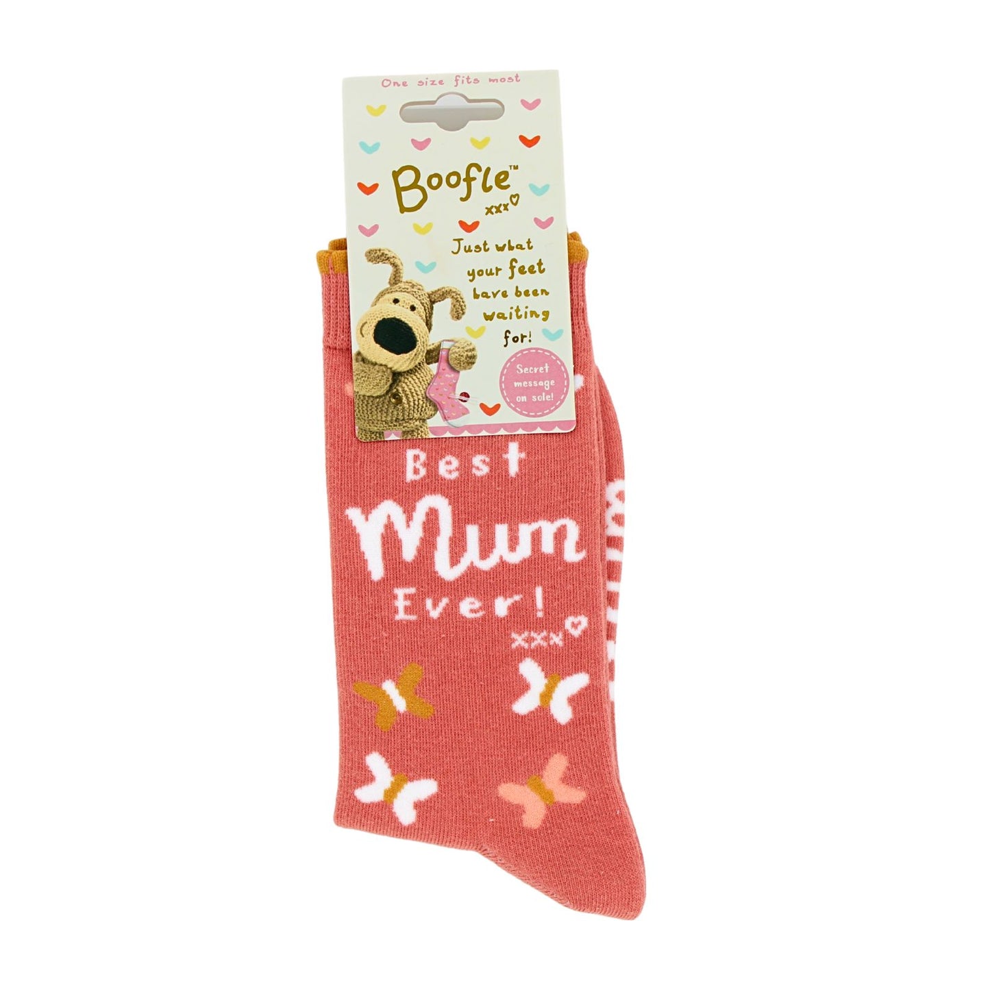 Boofle Best Mum Ever Socks Butterfly Design UK Size 4-7 Woven Socks Gift Idea