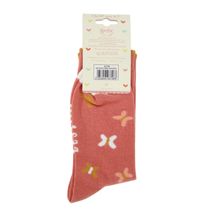 Boofle Best Mum Ever Socks Butterfly Design UK Size 4-7 Woven Socks Gift Idea