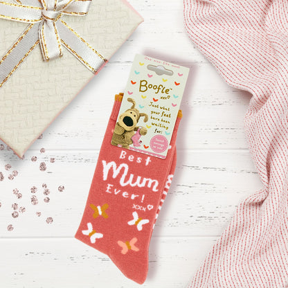 Boofle Best Mum Ever Socks Butterfly Design UK Size 4-7 Woven Socks Gift Idea