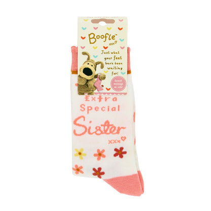 Boofle Extra Special Sister Socks Foral UK Size 4-7 Cosy Woven Socks Gift Idea