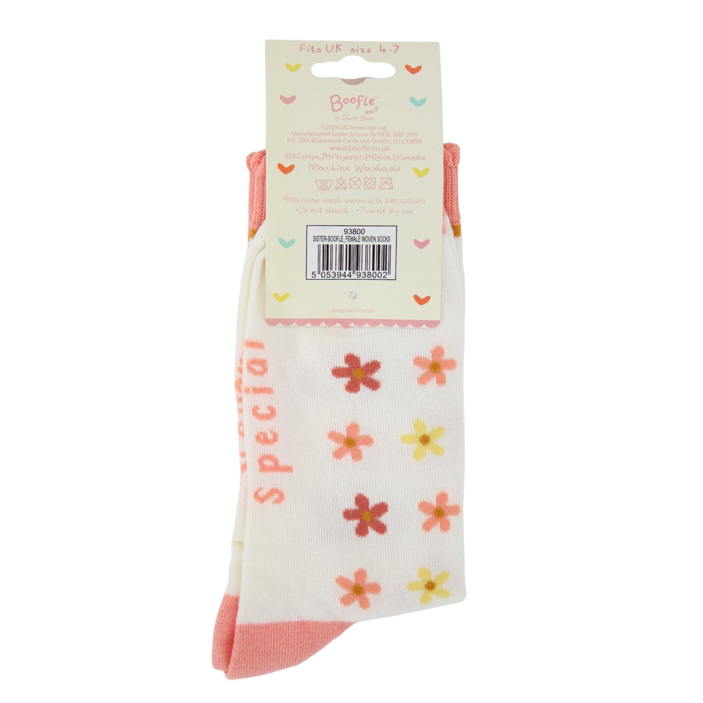 Boofle Extra Special Sister Socks Foral UK Size 4-7 Cosy Woven Socks Gift Idea