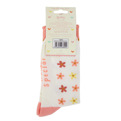 Boofle Extra Special Sister Socks Foral UK Size 4-7 Cosy Woven Socks Gift Idea