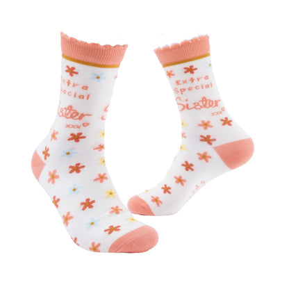 Boofle Extra Special Sister Socks Foral UK Size 4-7 Cosy Woven Socks Gift Idea
