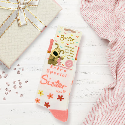 Boofle Extra Special Sister Socks Foral UK Size 4-7 Cosy Woven Socks Gift Idea