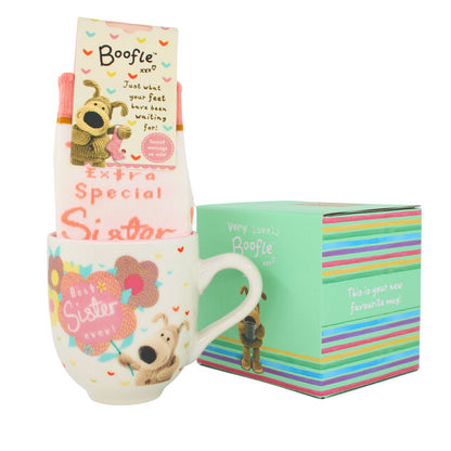 Boofle Loveliest Sister Mug & Socks Gift Set