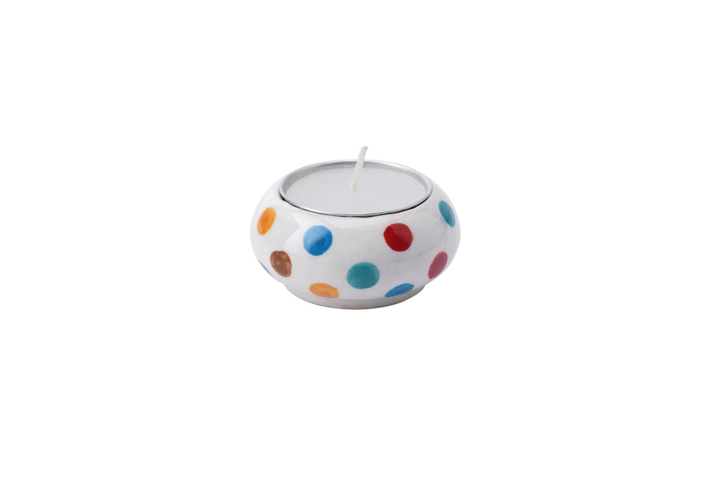 Multicoloured Polka Dot Ceramic Tealight Holder & Candle Gift