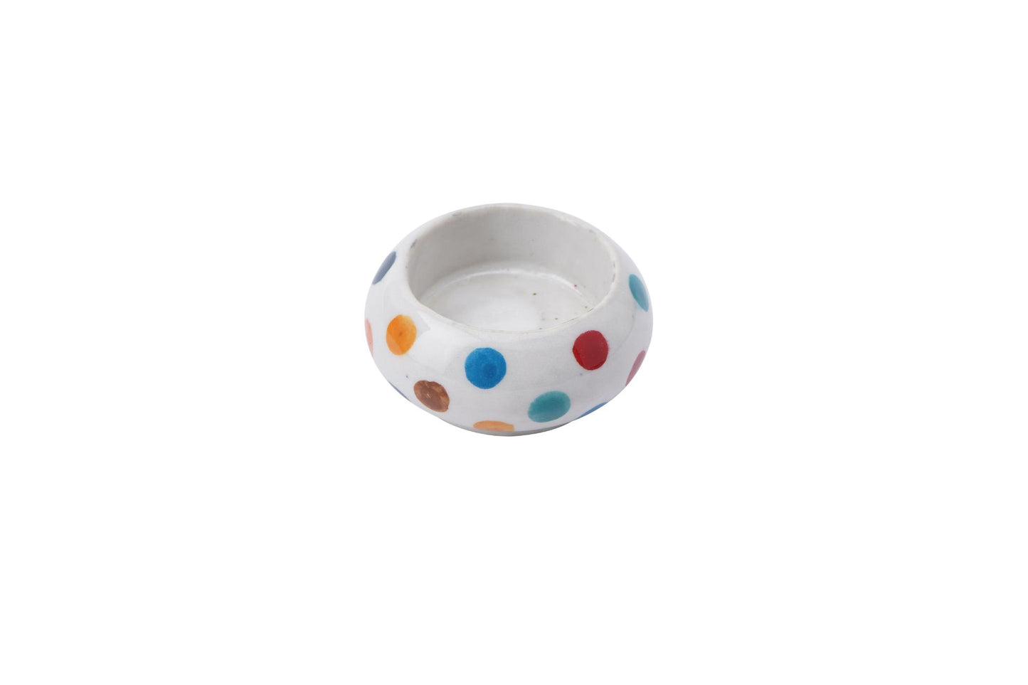 Multicoloured Polka Dot Ceramic Tealight Holder & Candle Gift